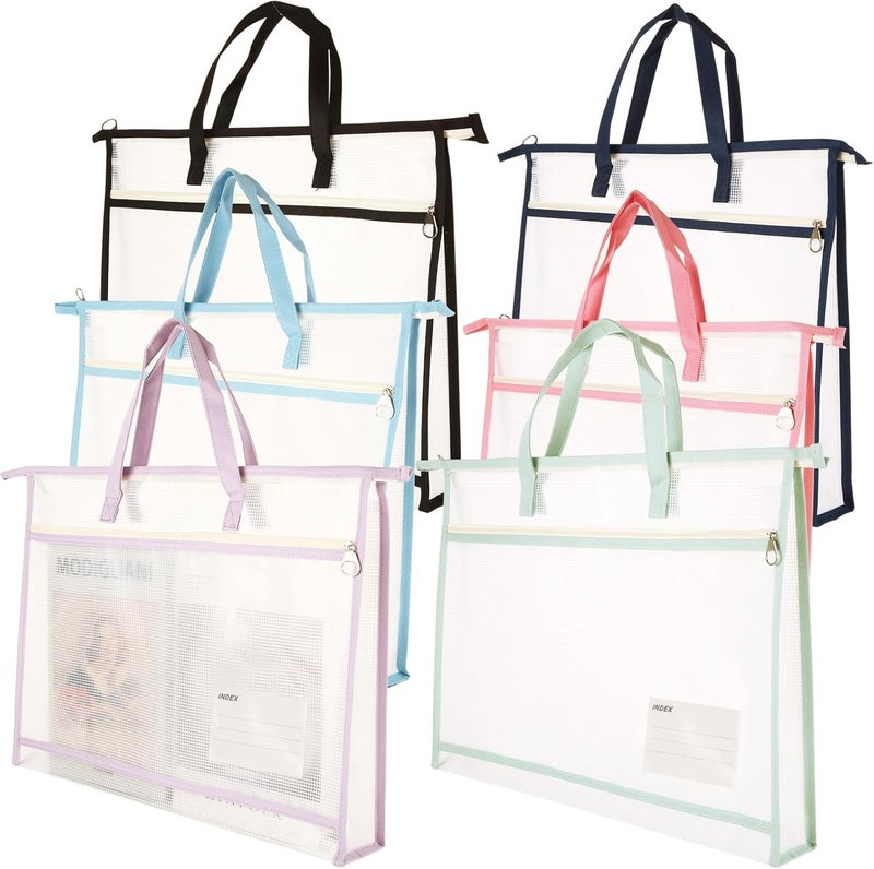 LOLYSIC 6 Pack A3 Size Project Bags for Quilting, Sewing Project Bag with Zipper, Quilting Craft Organizer Storage Bags with Handle and Pocket, Clear Mesh Sewing Bags Organizer for Artworks Crafts - Image 1